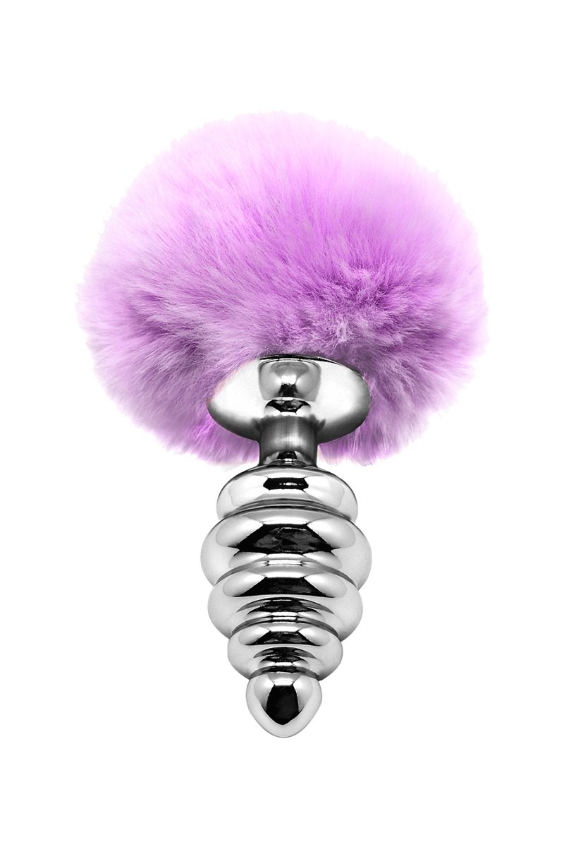 Металева анальна пробка Кролячий хвостик Alive Fluffy Twist Plug L Purple, діаметр 3,8 см