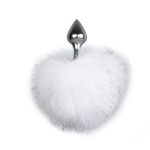 Металева анальна пробка з помпоном білий Bunny Tail Plug Easy Toys
