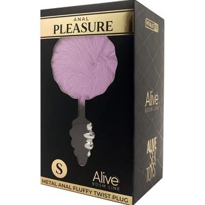 Металева анальна пробка Кролячий хвостик Alive Fluffy Twist Plug S Purple, діаметр 2,9 см
