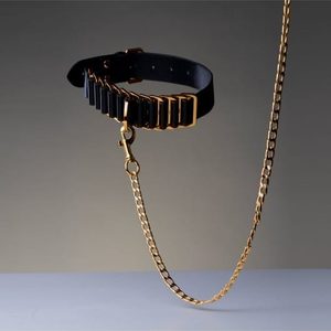 Чокер-нашийник UPKO Indulge In The Restraints із золотою фурнітурою, шкіра, чорний