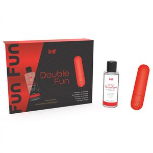 Набір Intt DOUBLE FUN: віброкуля (10 режимів, перезаряджувана), полунична змазка на водній основі