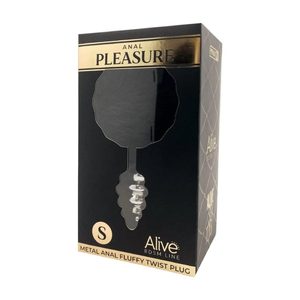 Металева анальна пробка Кролячий хвостик Alive Fluffy Twist Plug L Black, діаметр 3,8 см