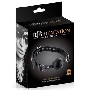Повітропроникний кляп Fetish Tentation Premium Leather gag with stiff ball, шкіряний ремінець