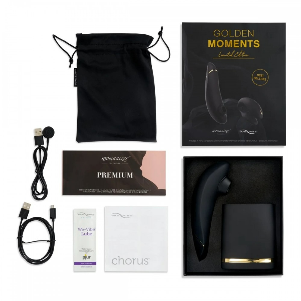 Преміальний подарунковий набір Golden Moments: Womanizer Premium та We-Vibe Chorus Black