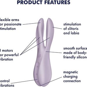 Кліторальний вібратор Satisfyer Threesome 2 Violet, 3 гнучкі пальчики, 3 мотори