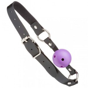 Кляп з екошкіри Loveshop Latex BREATHABLE BALL Gag BLACK / PURPLE
