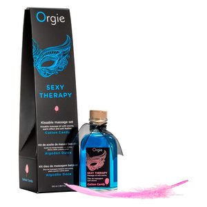 Набір Orgie Sexy Therapy: їстівна масажна олія "ЦУКРОВА ВАТА" + перо