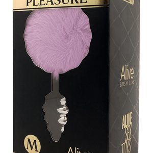 Металева анальна пробка Кролячий хвостик Alive Fluffy Twist Plug M Purple, діаметр 3,4 см