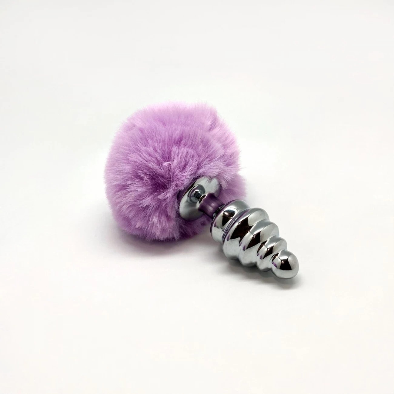 Металева анальна пробка Кролячий хвостик Alive Fluffy Twist Plug L Purple, діаметр 3,8 см