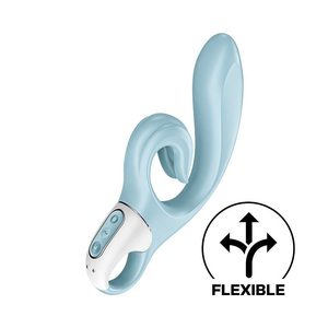 Вібратор-кролик Satisfyer Love Me Blue, гнучкий, відросток з потрійним кінчиком