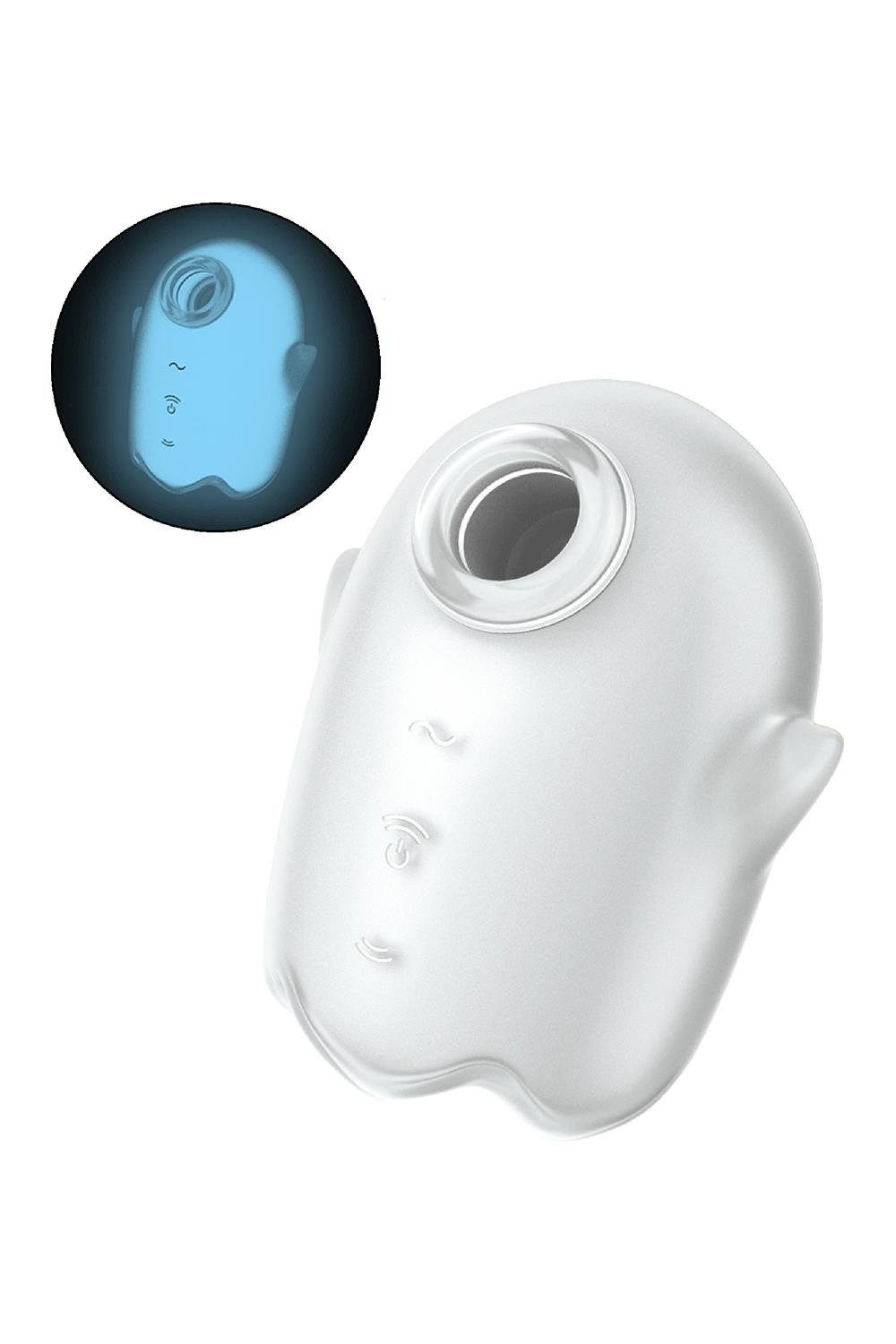 Вакуумний кліторальний стимулятор з вібрацією Satisfyer Glowing Ghost White, світиться в темряві