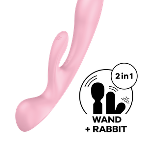 Двосторонній вібратор-кролик Satisfyer Triple Oh Pink, 3 мотори, руків’я-масажер