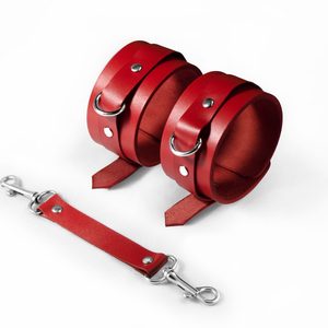 Поножі Feral Feelings – Ankle Restraints Red, натуральна шкіра