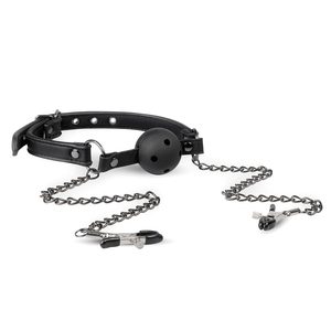 Кляп з зажимами на соски Open Ball Gag With Nipple Clamps