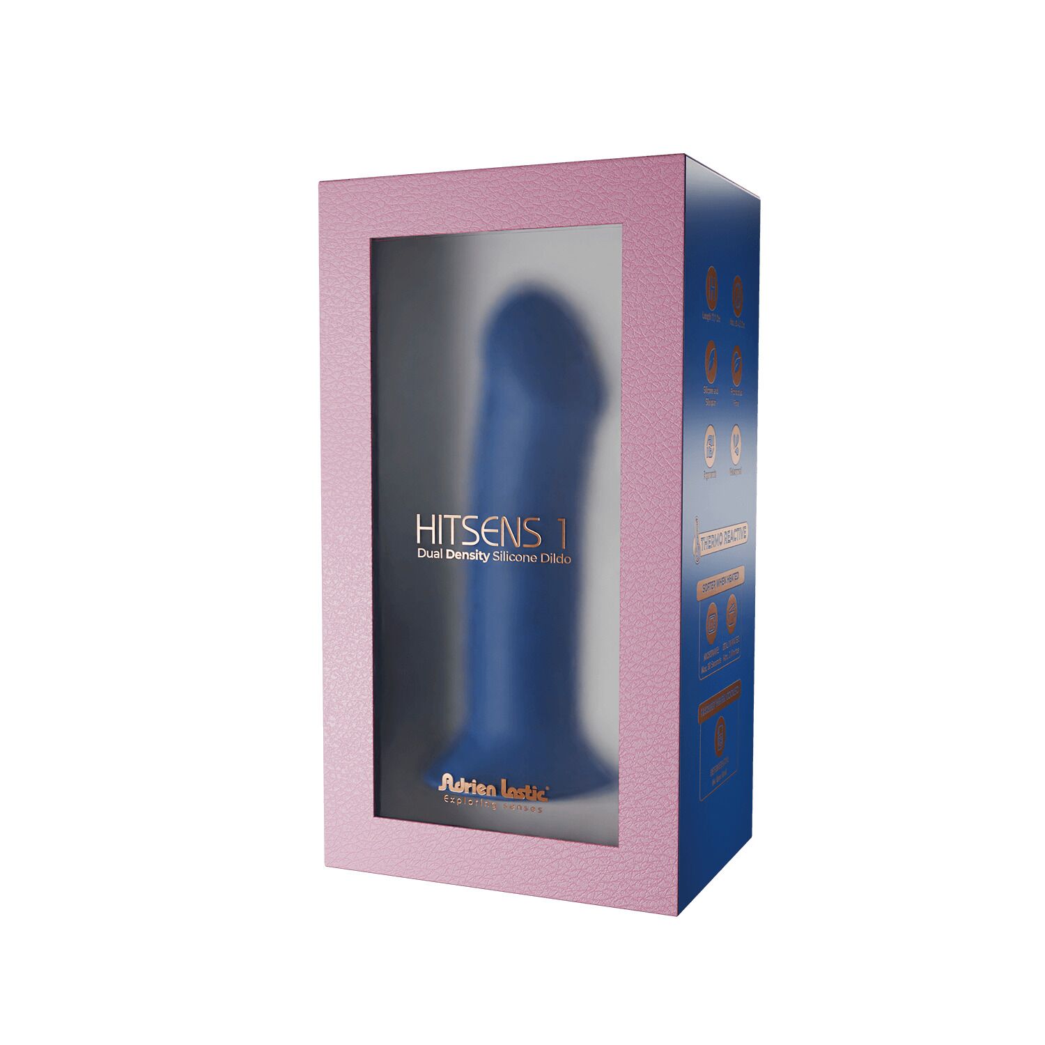 Двошаровий дилдо Adrien Lastic Hitsens 1 Blue, підходить для страпона, діаметр 4,5 см, довжина 17,7 см