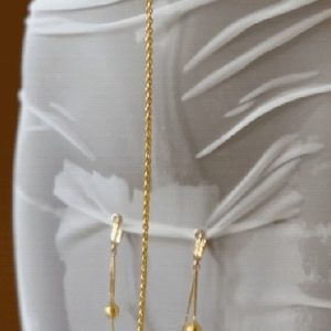 Подвійні затискачі для сосків та набір ланцюжків для клітора UPKO металеві, золоті