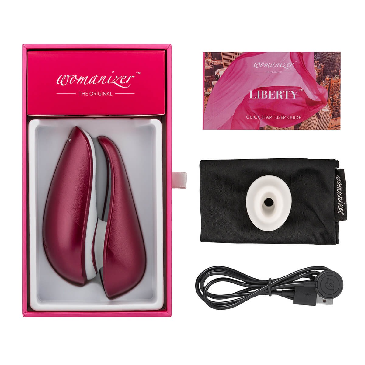 Вакуумний кліторальний стимулятор Womanizer Liberty Red, магнітна кришка, 2 насадки