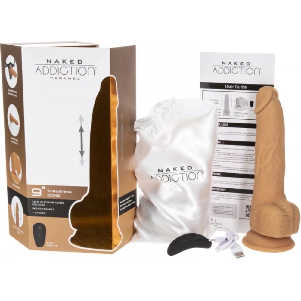 Фалоімітатор з пульсацією Naked ADDICTION Dominic 9″ Caramel, пульт ДК, діаметр 4,2 см