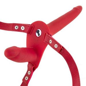 Подвійний страпон з вібрацією Fetish Tentation Vibrating Strap-On with Double Dildo Red
