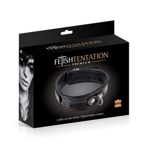 Нашийник із натуральної шкіри Fetish Tentation Premium Patent leather choker, кріпильне кільце