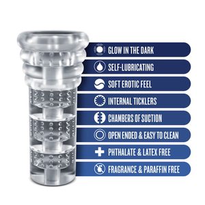 Мастурбатор Blush Rize – Luz Glow in the Dark Masturbator – Clear, всмоктування, світиться в темряві