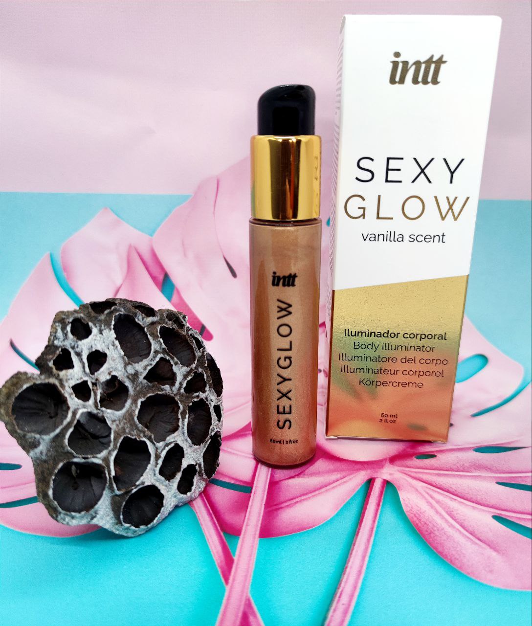 Крем-шимер для тіла Intt Sexy Glow (60 мл) з олією ши та ароматом ванілі, сяйна засмагла шкіра