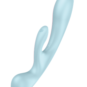 Двосторонній вібратор-кролик Satisfyer Triple Oh Light Blue, 3 мотори, руків’я-масажер