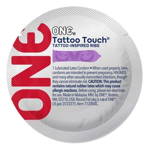 Набір презервативів ONE Tattoo Touch, 100 шт, з рельєфом у вигляді тату, 3 різновиди, паковання-тубус