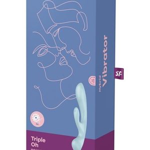 Двосторонній вібратор-кролик Satisfyer Triple Oh Light Blue, 3 мотори, руків’я-масажер