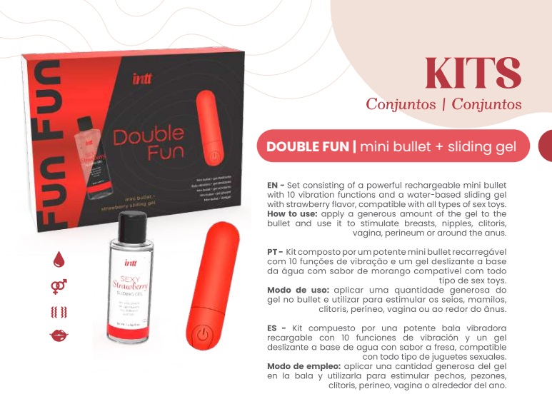 Набір Intt DOUBLE FUN: віброкуля (10 режимів, перезаряджувана), полунична змазка на водній основі