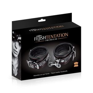 Наручники Fetish Tentation Premium Patent Leather Handcuffs, знімний ланцюжок