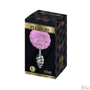 Металева анальна пробка Кролячий хвостик Alive Fluffy Twist Plug L Purple, діаметр 3,8 см