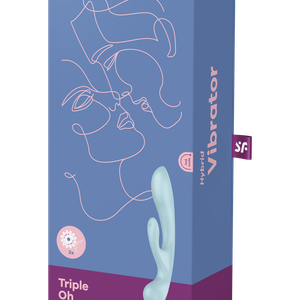 Двосторонній вібратор-кролик Satisfyer Triple Oh Light Blue, 3 мотори, руків’я-масажер