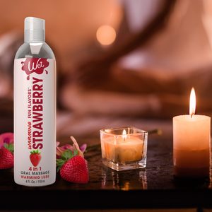 Зігрівальний лубрикант на водній основі Wet Warming Strawberry 4 in 1, без цукру (118 мл)