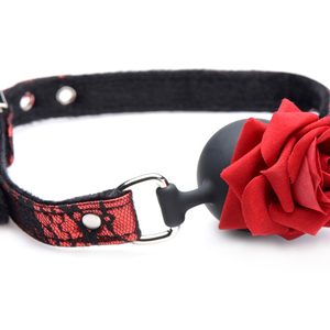 Кляп з трояндою Master Series: Eye-Catching Ball Gag With Rose, чорно-червоний