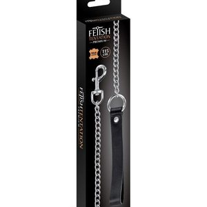 Повідець із натуральної шкіри Fetish Tentation Premium Metal leash with cowhide leather wrist 115 см