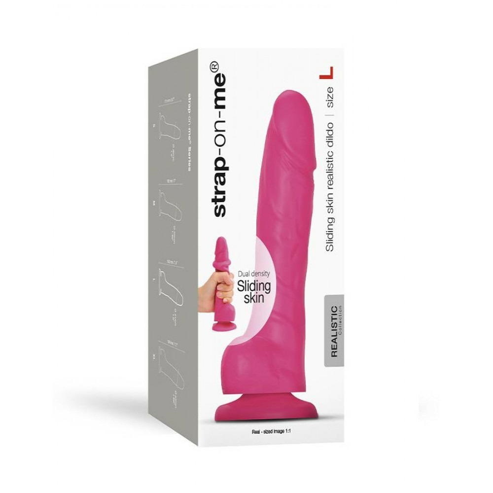 Реалістичний фалоімітатор Strap-On-Me Sliding Skin Realistic Dildo Fuchsia L, ефект рухливої шкіри