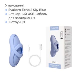 Смарт-вібратор для клітора Svakom Echo 2 Sky Blue, підігрів до 38 °C, знімна насадка на палець